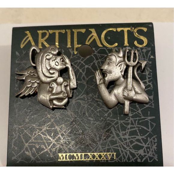 JJ Jonette Artifacts pewter Angel and Devil whispering in ear - Picture 2 of 5